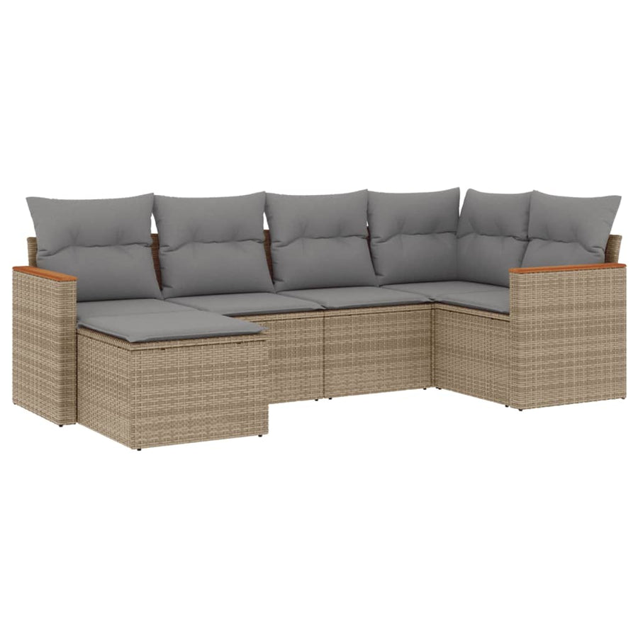 6-Delige Loungeset Met Kussens Poly Rattan Gemengd Beige