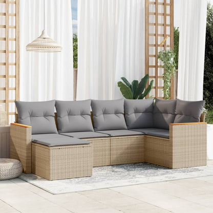 6-Delige Loungeset Met Kussens Poly Rattan Gemengd Beige