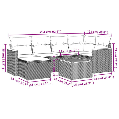 7-Delige Loungeset Met Kussens Poly Rattan Zwart