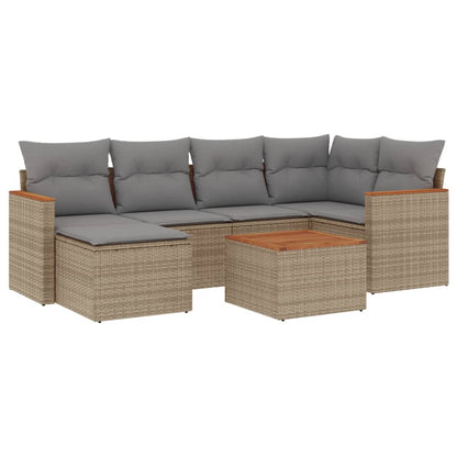 7-Delige Loungeset Met Kussens Poly Rattan Gemengd Beige