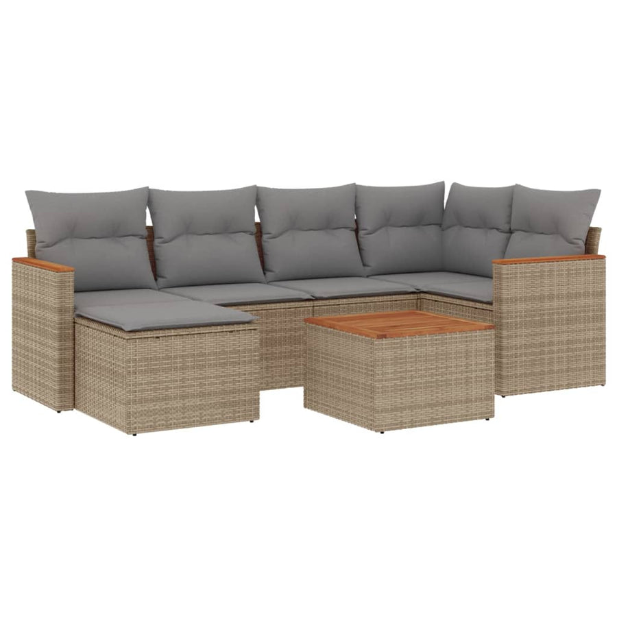 7-Delige Loungeset Met Kussens Poly Rattan Gemengd Beige