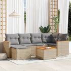 7-Delige Loungeset Met Kussens Poly Rattan Gemengd Beige