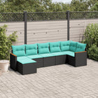 7-piece garden sofa set with cushions in black poly rattan