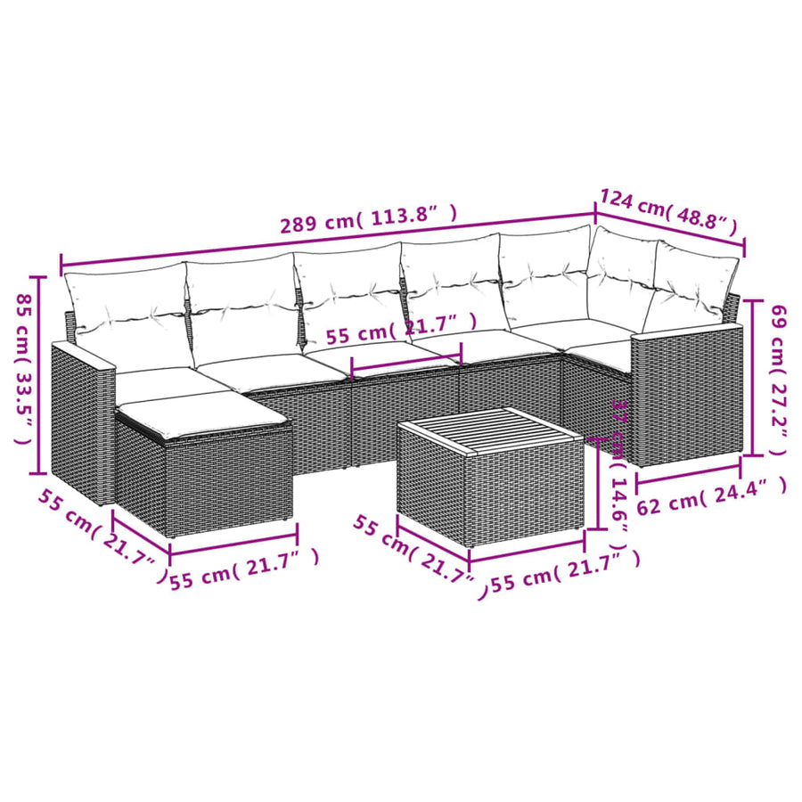 8-Delige Loungeset Met Kussens Poly Rattan Zwart
