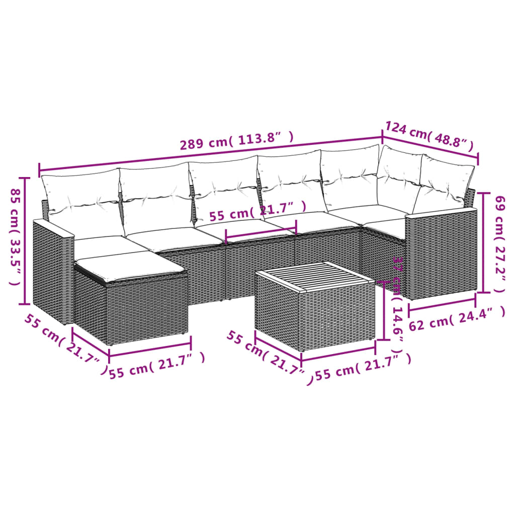 8-Delige Loungeset Met Kussens Poly Rattan Gemengd Beige