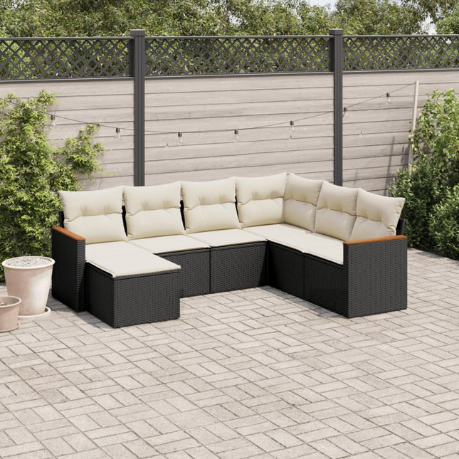 7-Delige Loungeset Met Kussens Poly Rattan Zwart