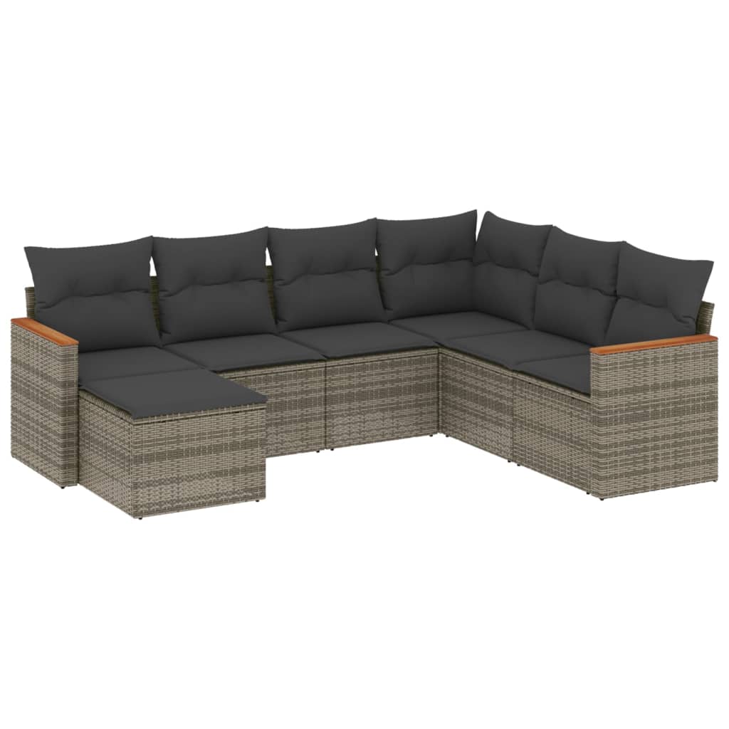 7-Delige Loungeset Met Kussens Poly Rattan Grijs