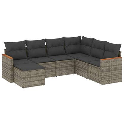 7-Delige Loungeset Met Kussens Poly Rattan Grijs