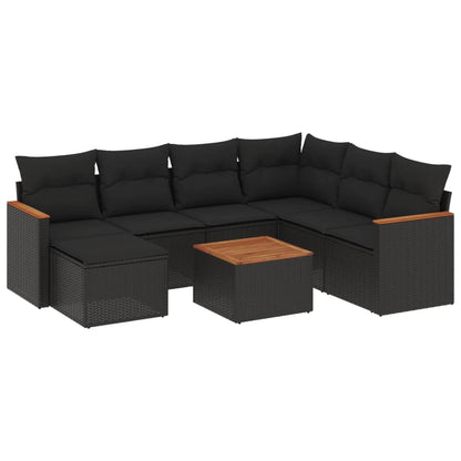 8-Delige Loungeset Met Kussens Poly Rattan Zwart