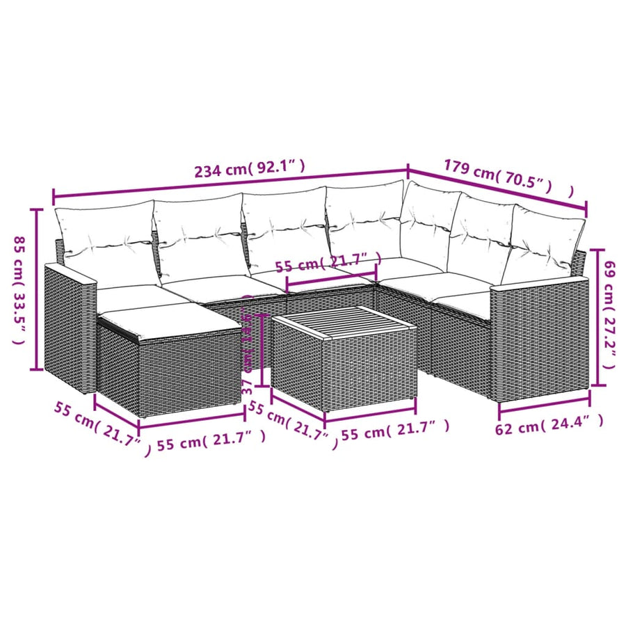 8-Delige Loungeset Met Kussens Poly Rattan Zwart