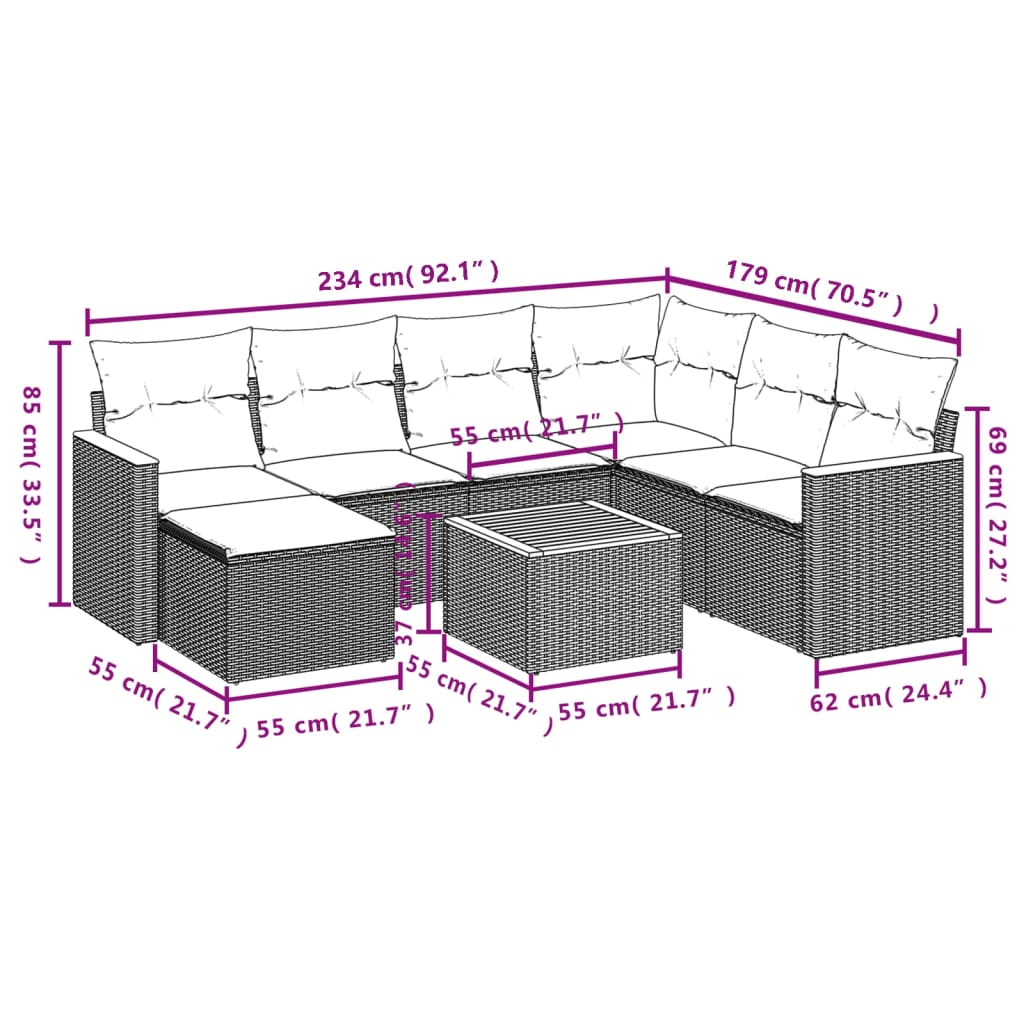 8-Delige Loungeset Met Kussens Poly Rattan Grijs