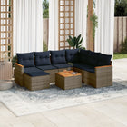 8-piece garden lounge set with cushions, grey poly rattan