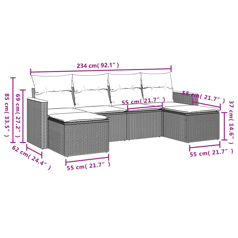 6-Delige Loungeset Met Kussens Poly Rattan Zwart