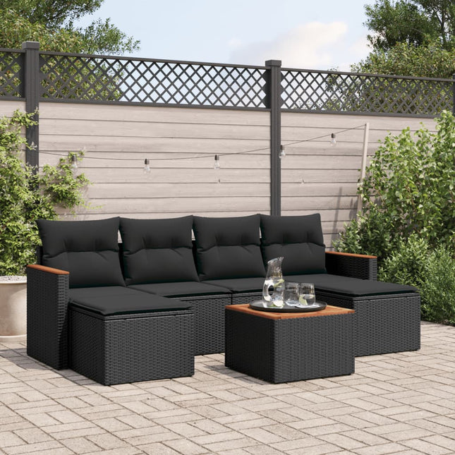 7-Delige Loungeset Met Kussens Poly Rattan Zwart