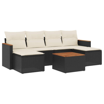 7-Delige Loungeset Met Kussens Poly Rattan Zwart
