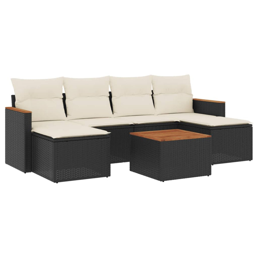 7-Delige Loungeset Met Kussens Poly Rattan Zwart
