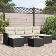 Loungeset 7-delig poly rattan zwart acaciahout