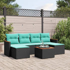 7-piece garden sofa set with cushions in black poly rattan