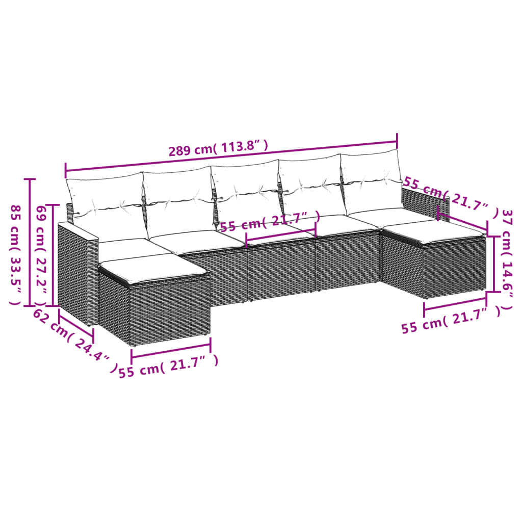 7-Delige Loungeset Met Kussens Poly Rattan Zwart