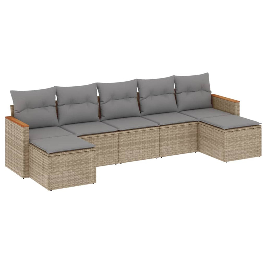 7-Delige Loungeset Met Kussens Poly Rattan Gemengd Beige
