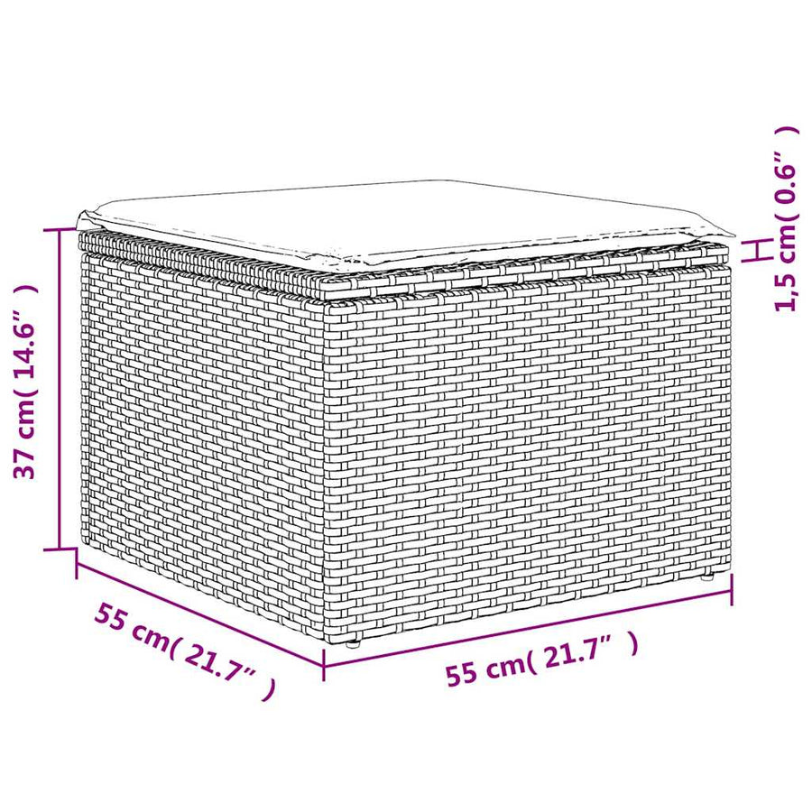 7-delige tuinbankset met kussens, grijs polyrotan