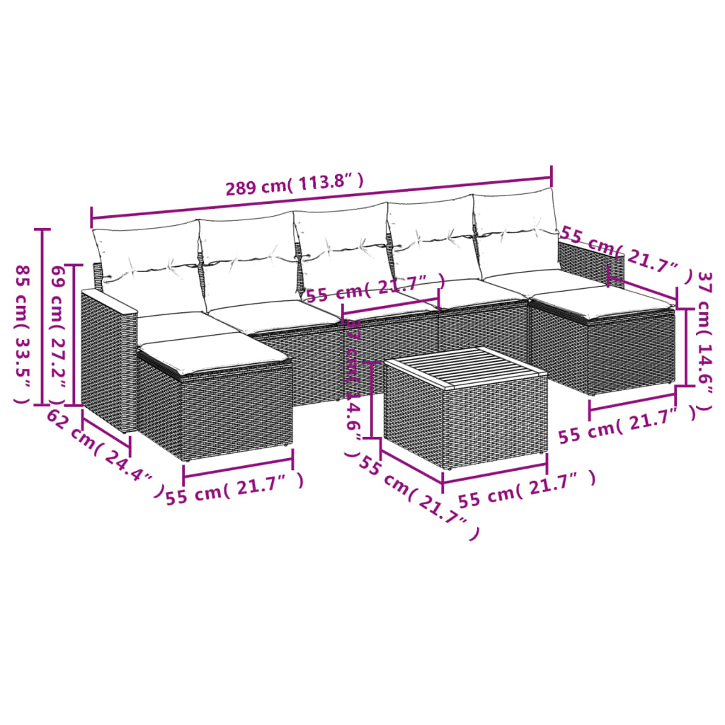 8-Delige Loungeset Met Kussens Poly Rattan Gemengd Beige