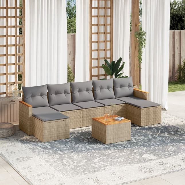 8-Delige Loungeset Met Kussens Poly Rattan Gemengd Beige