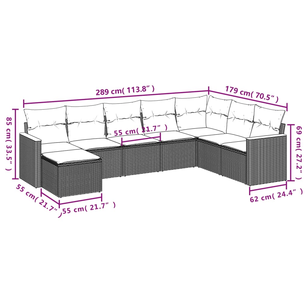 8-Delige Loungeset Met Kussens Poly Rattan Zwart