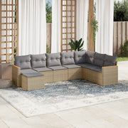 8-piece Lounge Set with cushions poly rattan mixed beige