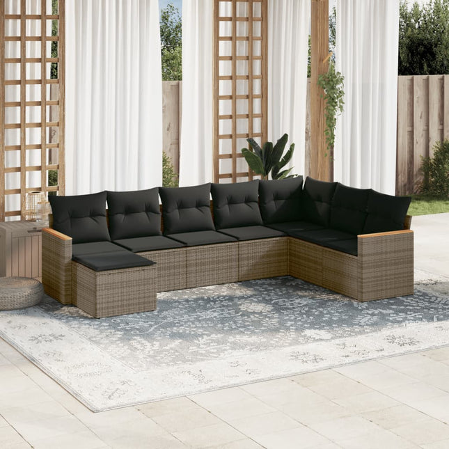 8-Delige Loungeset Met Kussens Poly Rattan Grijs