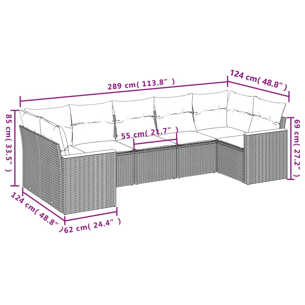 7-Delige Loungeset Met Kussens Poly Rattan Zwart