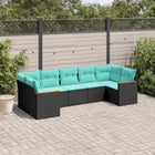 7-piece garden sofa set with cushions in black poly rattan