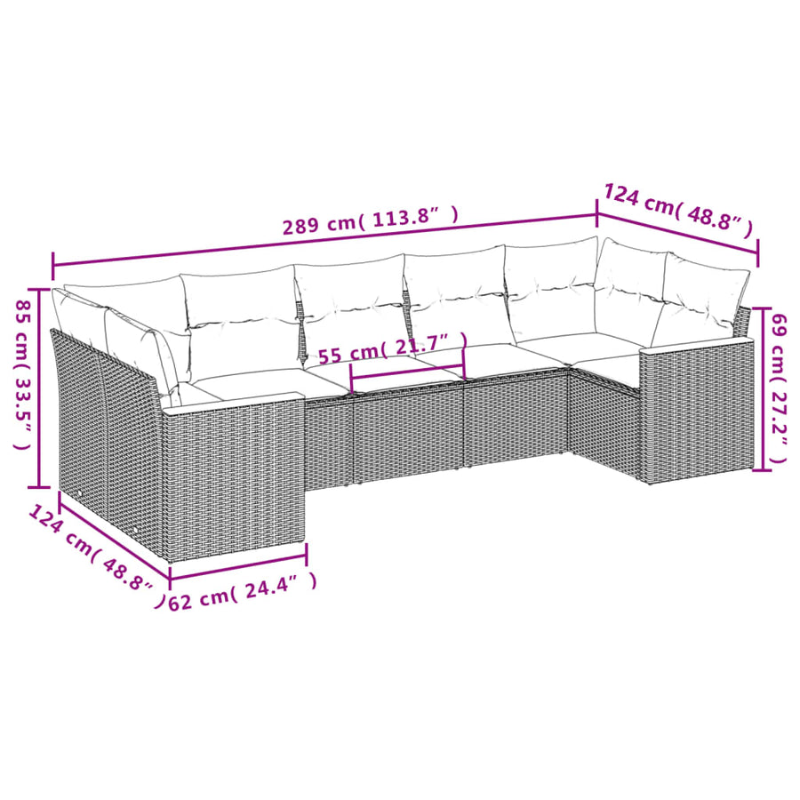 7-Delige Loungeset Met Kussens Poly Rattan Gemengd Beige