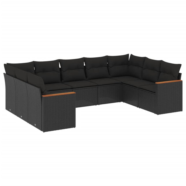 9-Delige Loungeset Met Kussens Poly Rattan Zwart