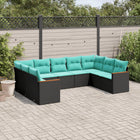 9-piece garden sofa set with cushions in black poly rattan