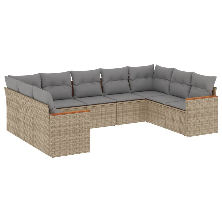 9-Delige Loungeset Met Kussens Poly Rattan Gemengd Beige