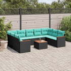 10-piece garden lounge set with cushions black poly rattan