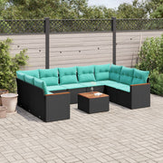 Tuinbankset 10-delig polyrotan zwart acaciahout