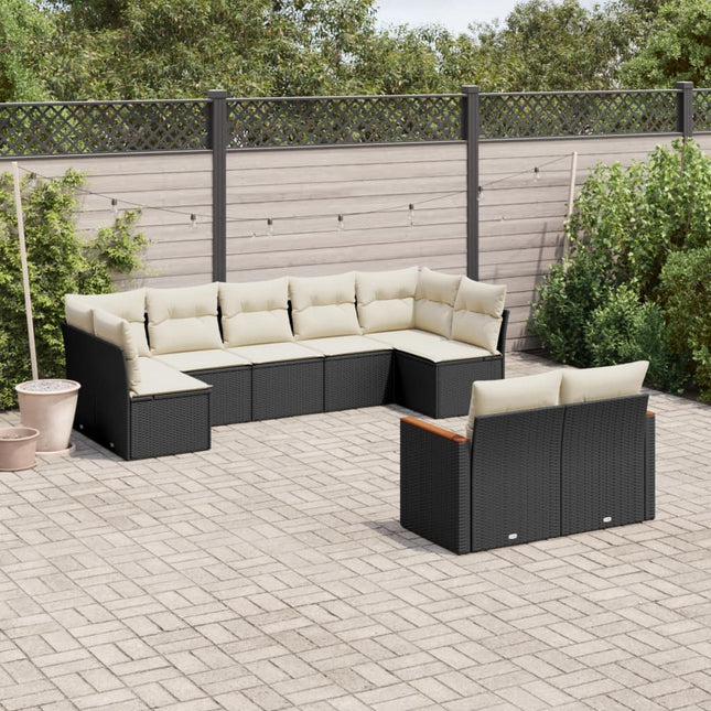 9-Delige Loungeset Met Kussens Poly Rattan Zwart