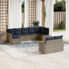 9-piece garden sofa set with cushions, grey poly rattan