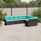 9-piece garden sofa set with cushions in black poly rattan