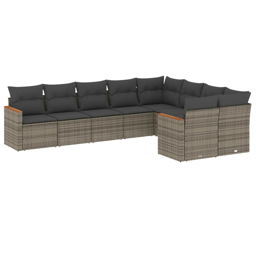 9-Delige Loungeset Met Kussens Poly Rattan Grijs