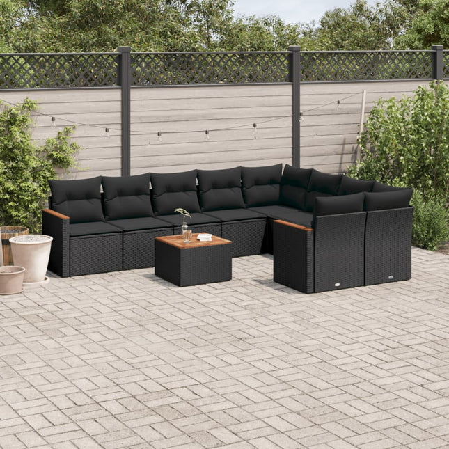 10-Delige Loungeset Met Kussens Poly Rattan Zwart