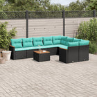 10-piece garden lounge set with cushions black poly rattan