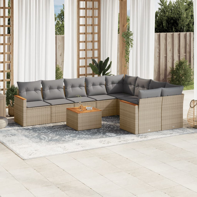 10-Delige Loungeset Met Kussens Poly Rattan Gemengd Beige