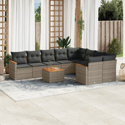 Loungeset 10-delig poly rattan grijs