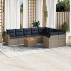 10-piece garden lounge set with cushions, grey poly rattan