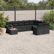 Loungeset poly rattan 10-delig zwart