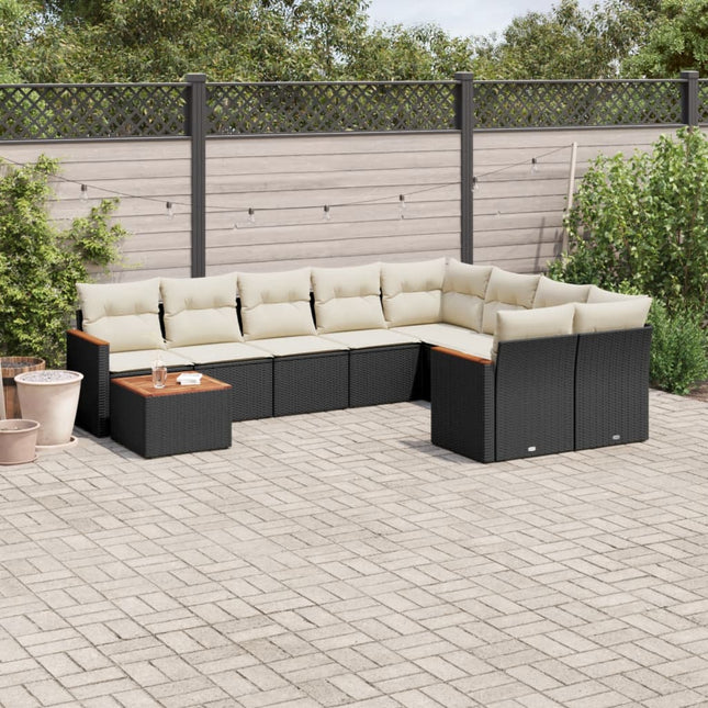 10-Delige Loungeset Met Kussens Poly Rattan Zwart