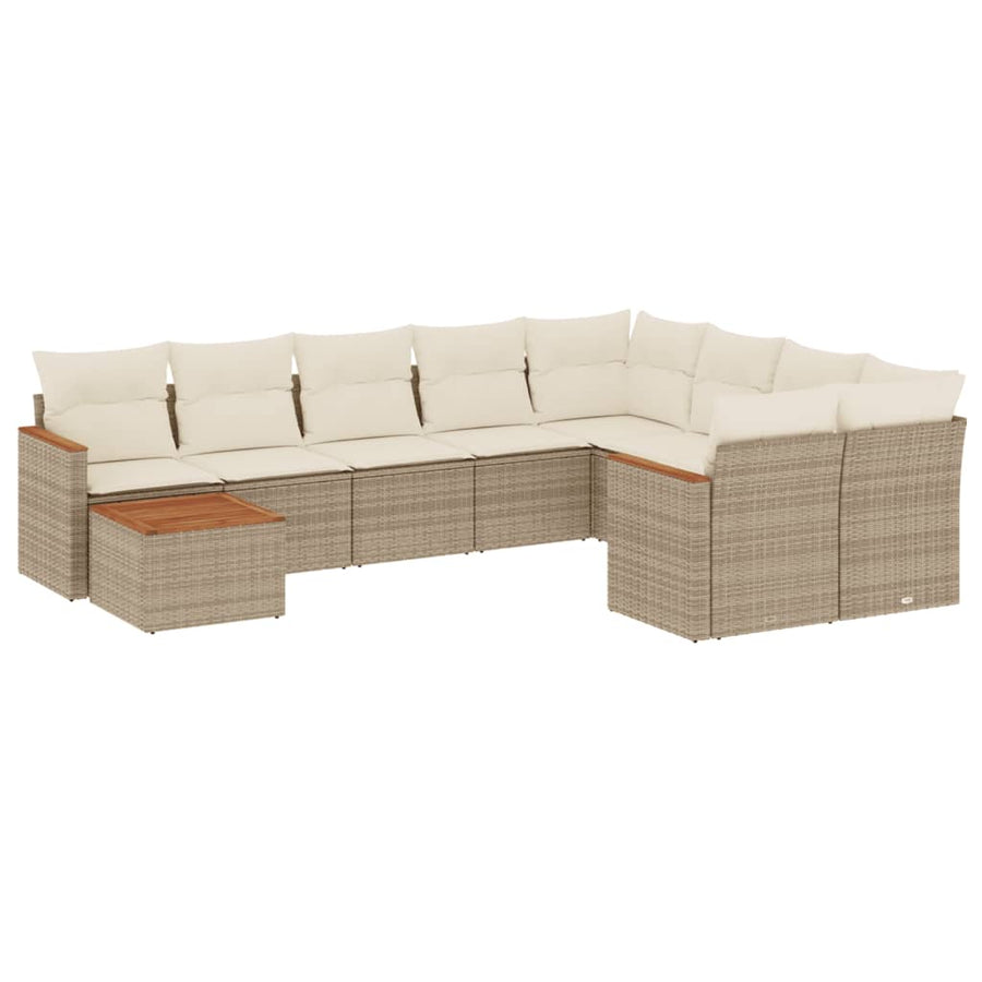 10-Delige Loungeset Met Kussens Poly Rattan Beige